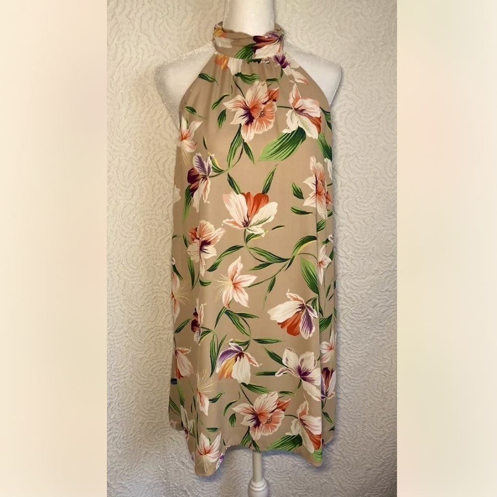 Urban Outfitters Beige Floral Halter Mini Dress Hawaiian